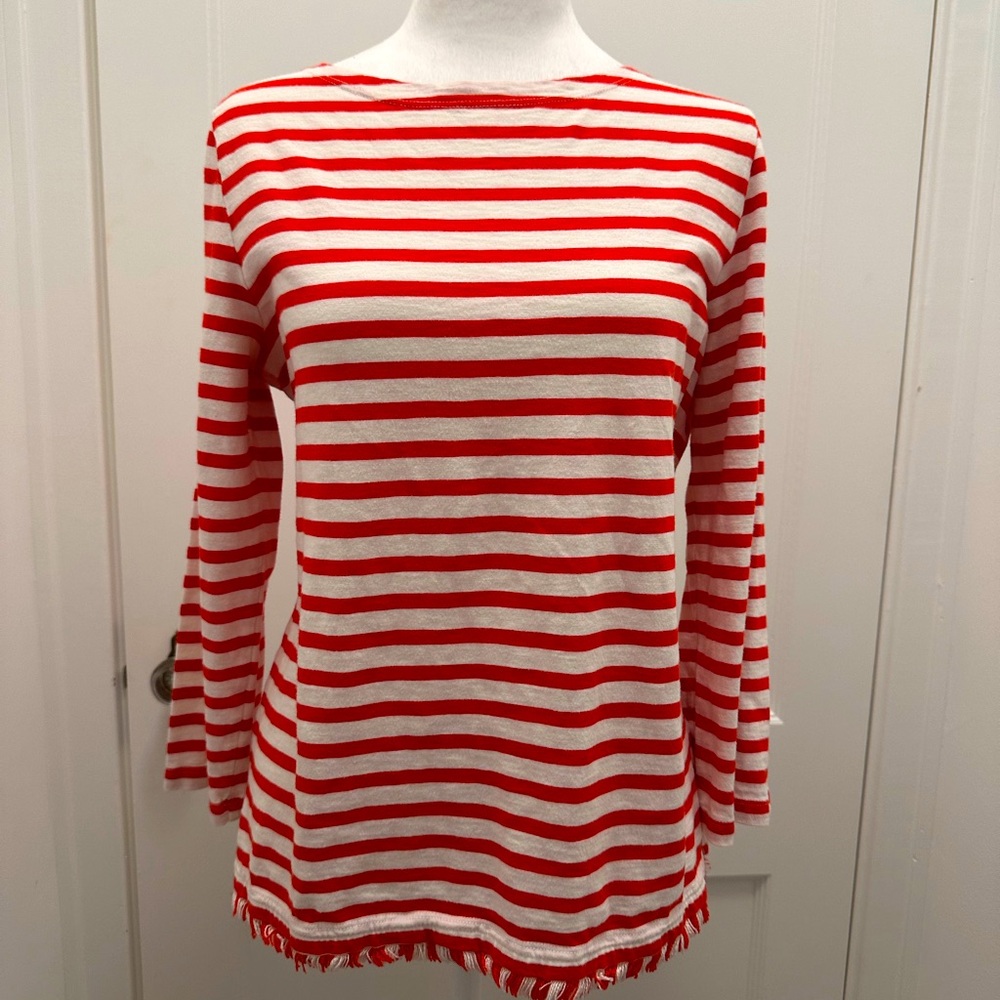 J. Crew boatneck top striped with fringe detail